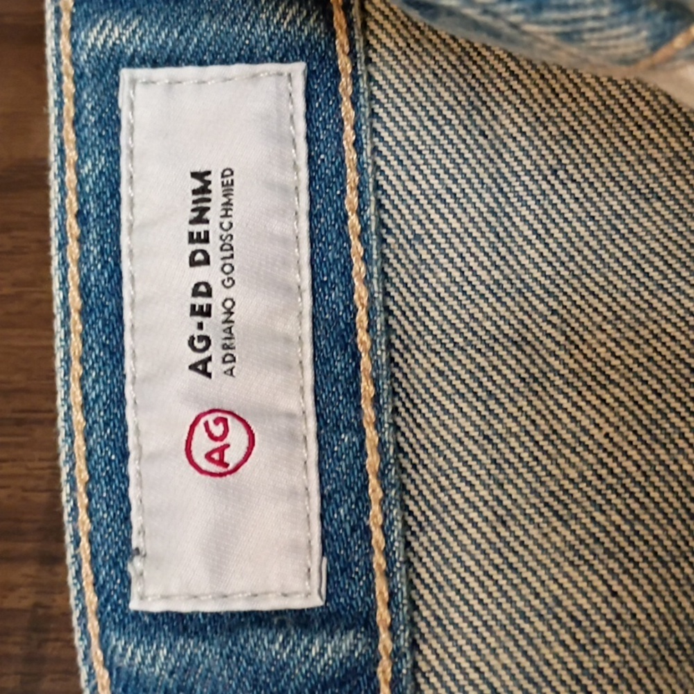 Women's Jeans High Rise Baggy Boyfriend Upcycled Distressing On Front AG-ED - Picture 2 of 8